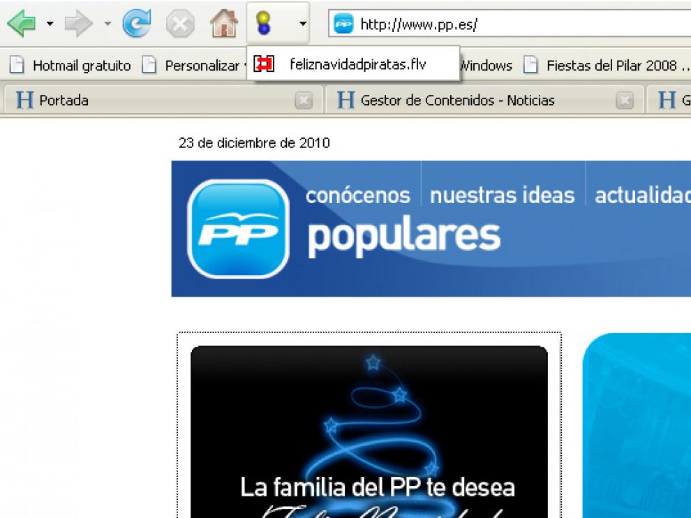 Mensaje que aparece en la web de los populares