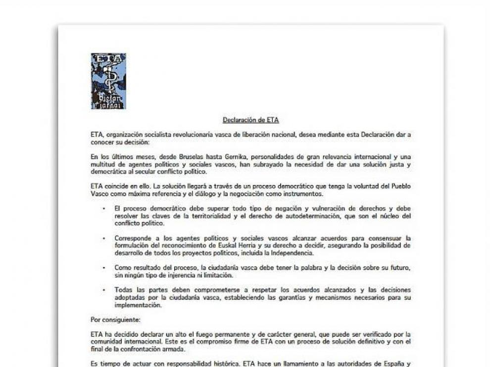 ETA calca el mensaje y la escenografía
