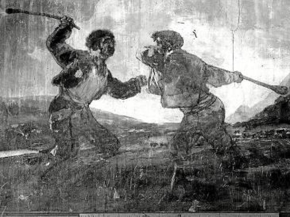 En la imagen en blanco y negro, tomada a finales del siglo XIX, se aprecian con alguna claridad las piernas de los dos personajes.