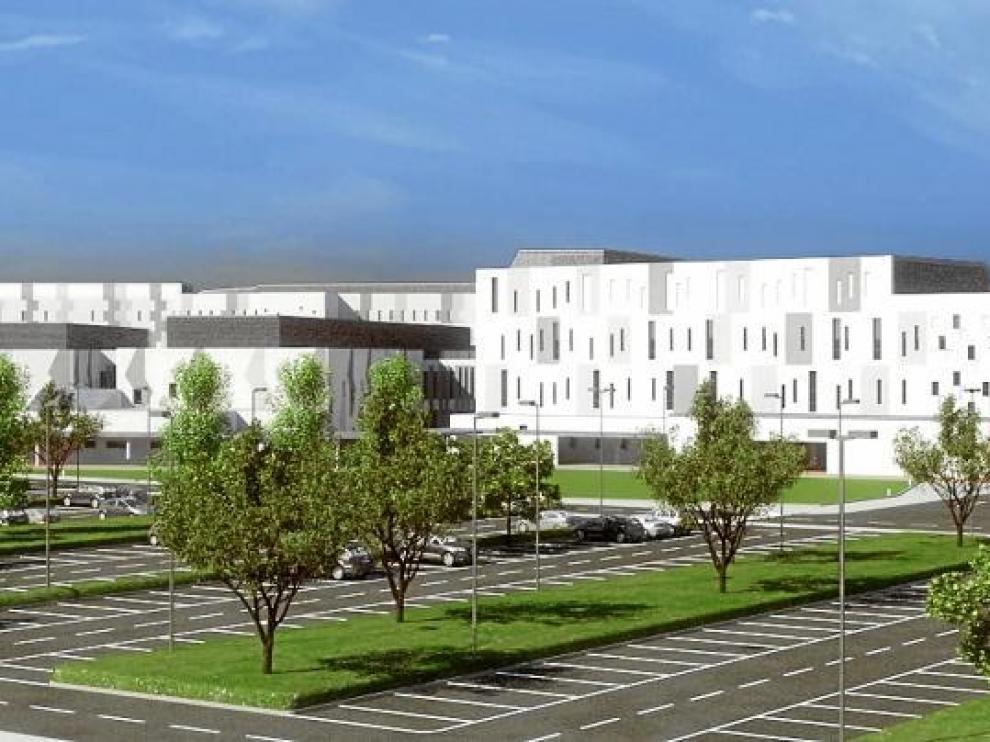 Recreación virtual del aspecto exterior que tendrá el nuevo hospital de Teruel.
