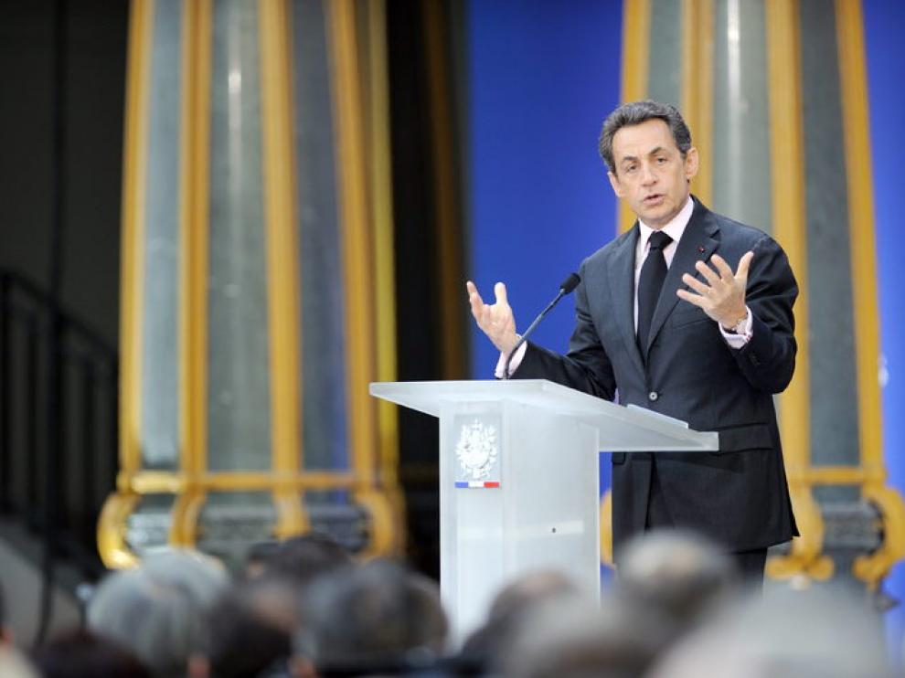 El primer ministro francés, Nicolás Sarkozy, hoy en París