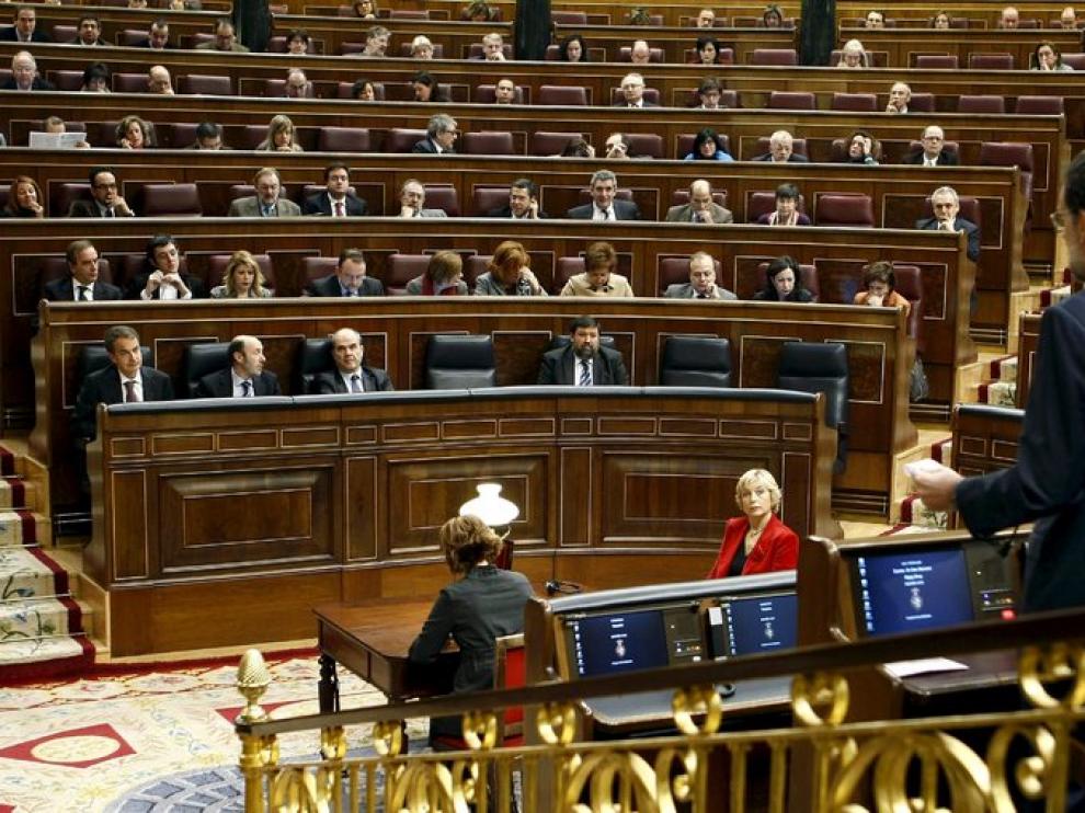 Rajoy, esta mañana en el Congreso, al dirigirse al Gobierno
