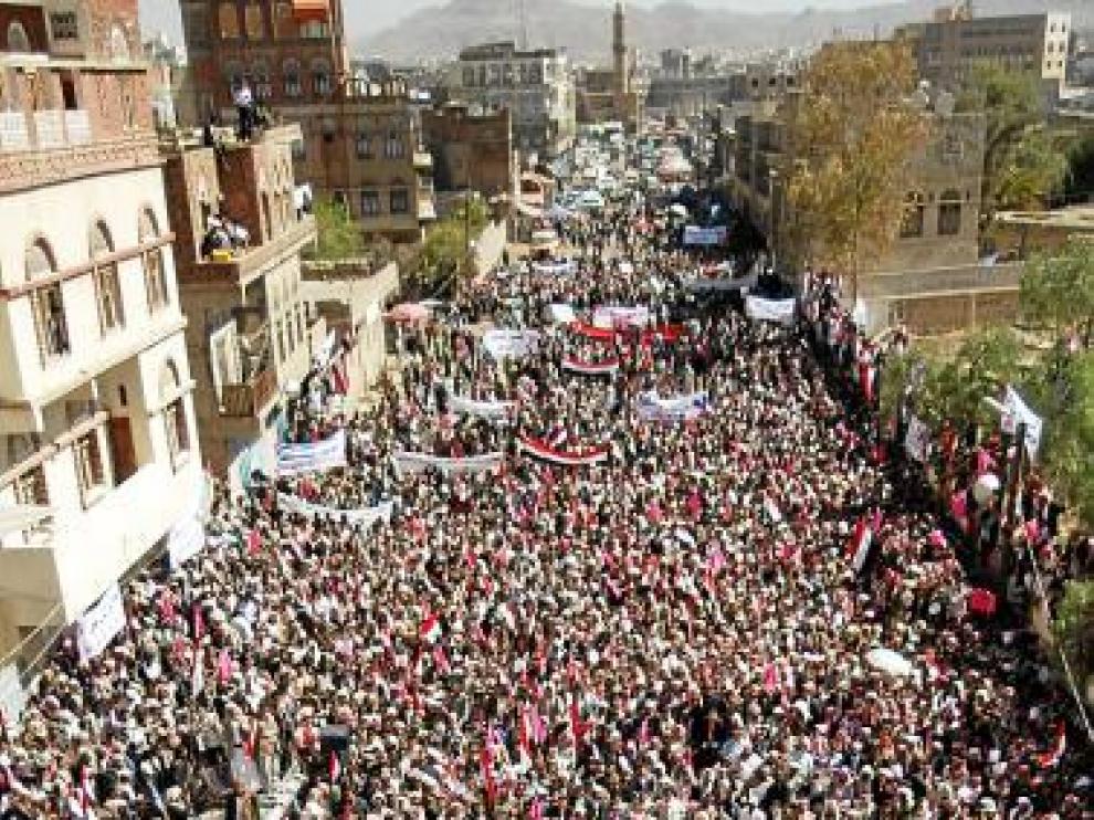 Manifestación en el centro de Saná, ayer.