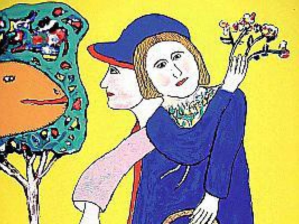 Serigrafía titulada 'Pareja con cesta' (1975-1980).