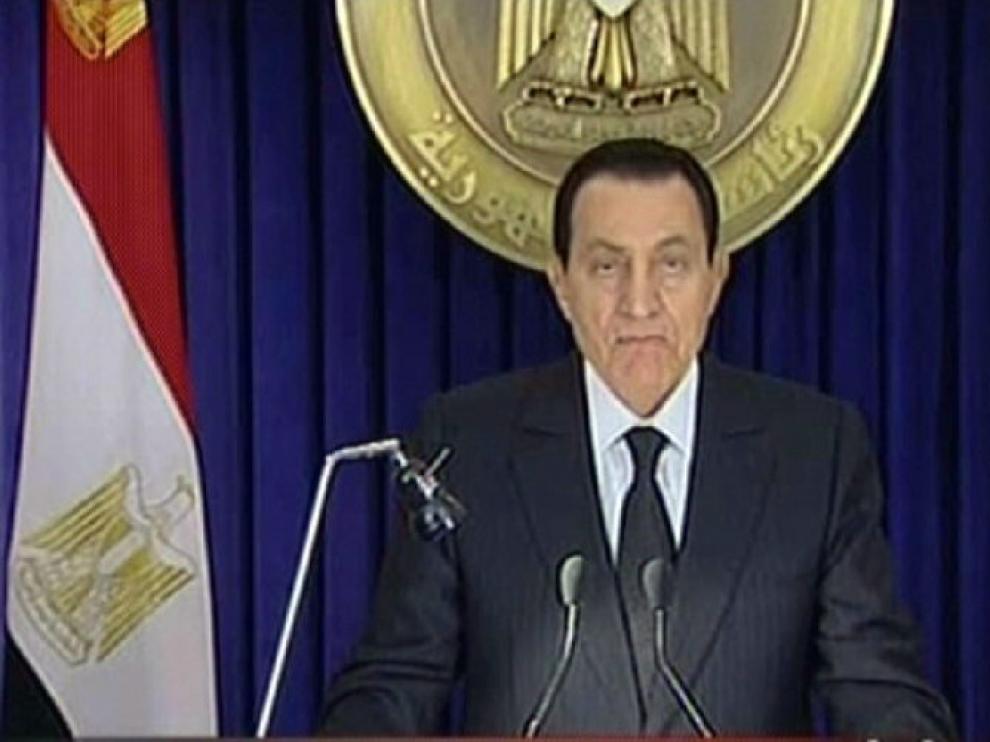 Hosni Mubarak durante su discurso