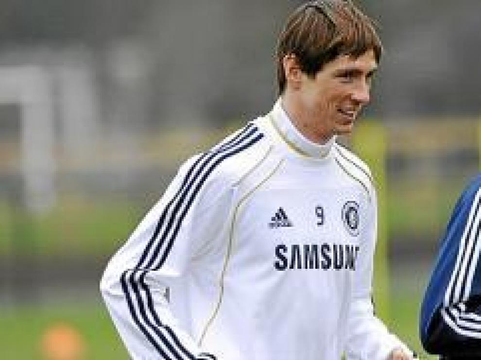 Fernando Torres durante su primera sesión de entrenamiento con el Chelsea