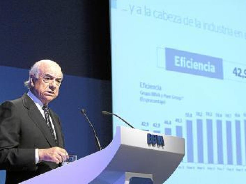 Francisco González, presentando los resultados del BBVA.