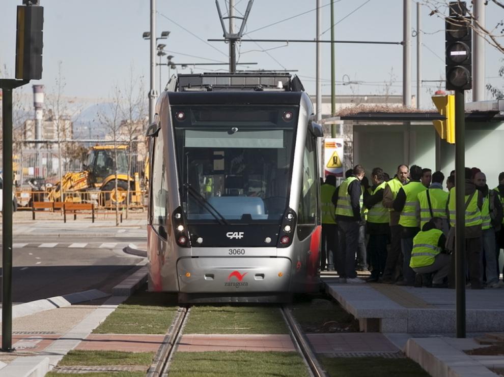 Pruebas del tranvía realizadas esta mañana en Valdespartera