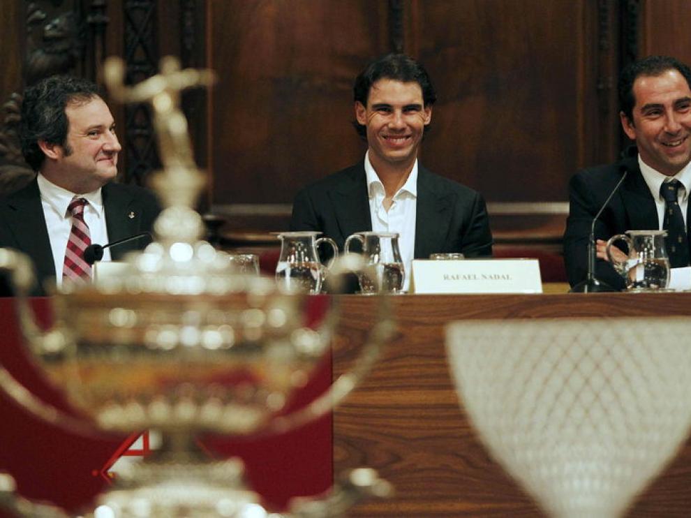 Nadal y Albert Costa durante la presentación del Torneo Conde de Godó