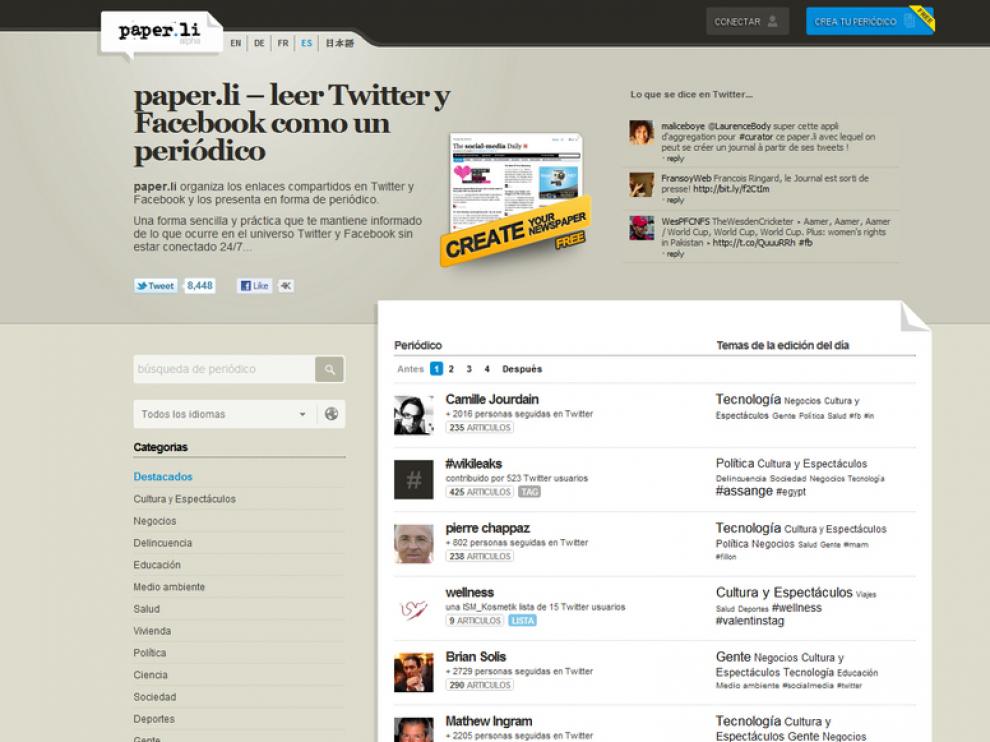 Paper.li permite compartir los diarios creados
