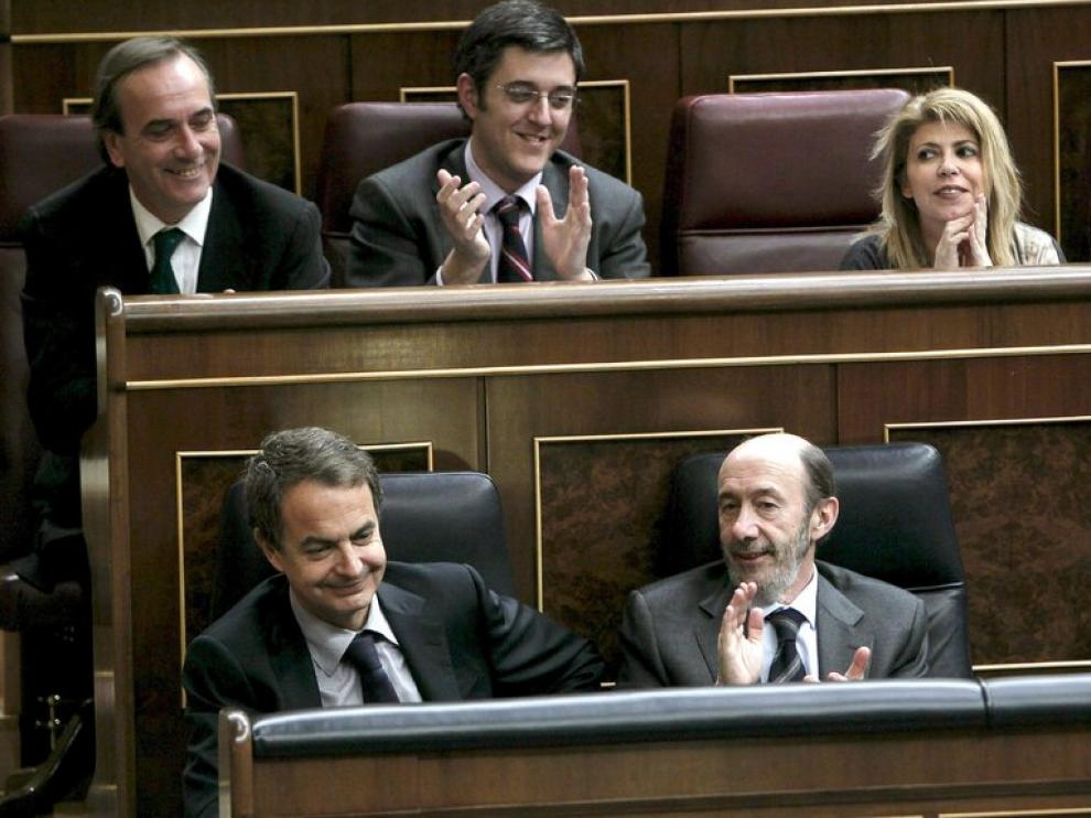 Zapatero y Rubalcaba en el pleno del Congreso