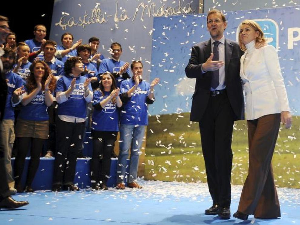 Mariano Rajoy y María Dolores de Cospedal, durante la presentación en Albacete.