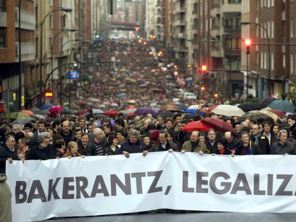 La manifestación recorría esta tarde las calles de Bilbao