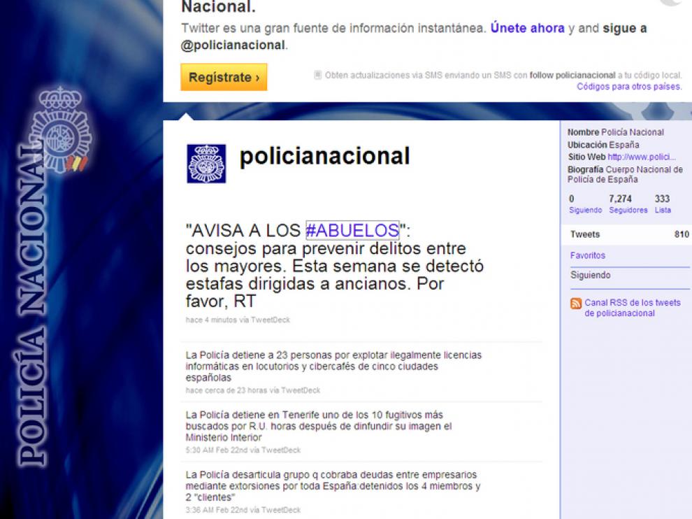 Pagina de la Policía Nacional en Twitter