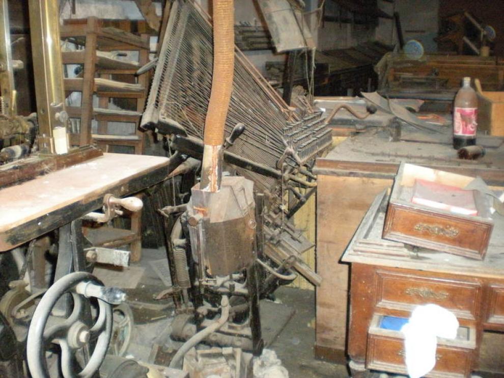 Parte de la maquinaria del siglo XVIII de la imprenta Blasco.