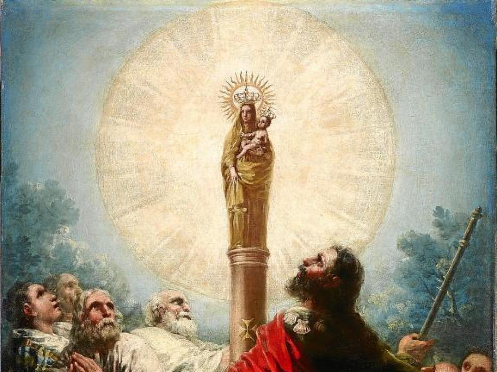 'El apóstol Santiago y sus discípulos, adorando a la Virgen del Pilar', el óleo que está a la venta.