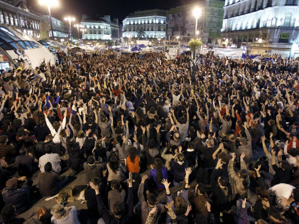 Acampada en la Puerta del Sol, en Madrid