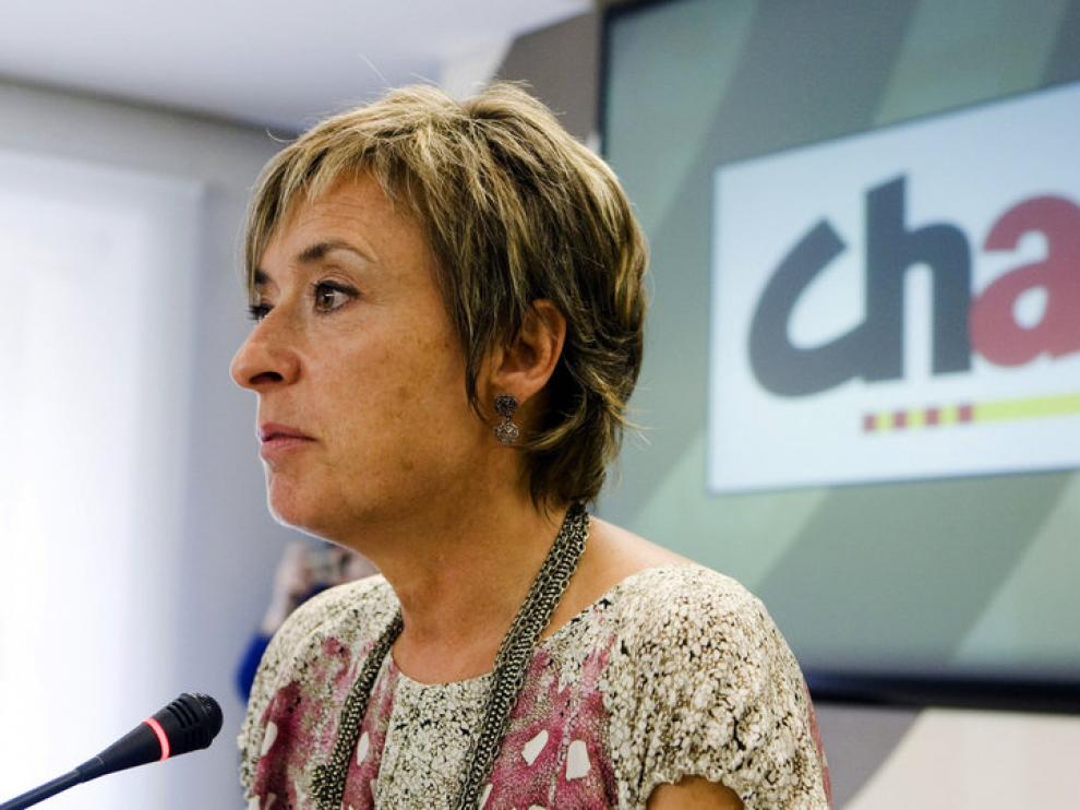 Nieves Ibeas (CHA) durante la rueda de prensa que ofreció para valorar el discurso de la candidata del PP