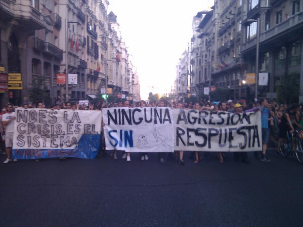 Imagen de la cabecera de la manifestación por el centro de Madrid
