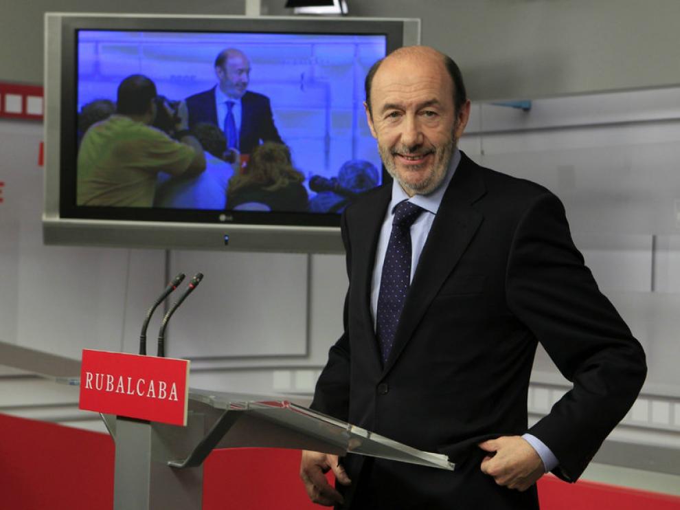Pérez Rubalcaba, tras comparecer el viernes en la sede del PSOE