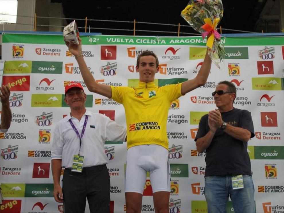 Christophe Laporte, primer maillot amarillo de la Aragón-Bearn 2011.