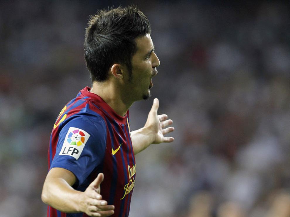 David Villa celebra el gol del empate