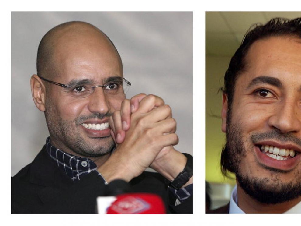 Al-Saadi Gadafi (d) y Saif al-Islam Gadafi (i)