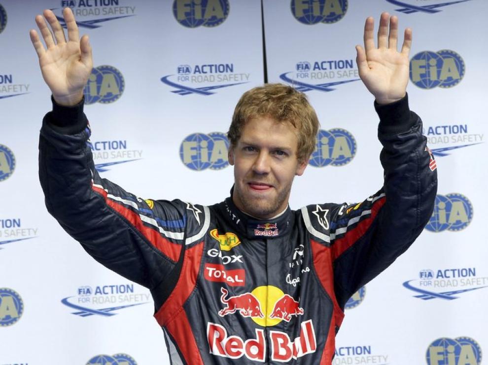 Vettel celebra la consecución de la 'pole'