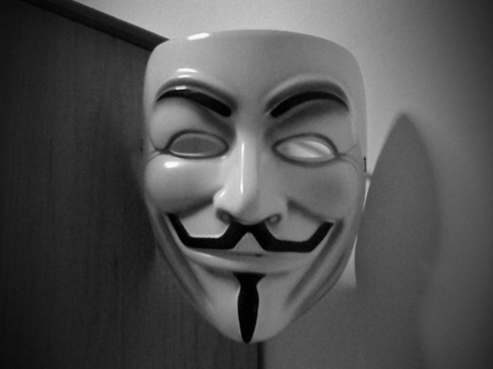 La máscara de Guy Fawkes, símbolo de Anonymous.