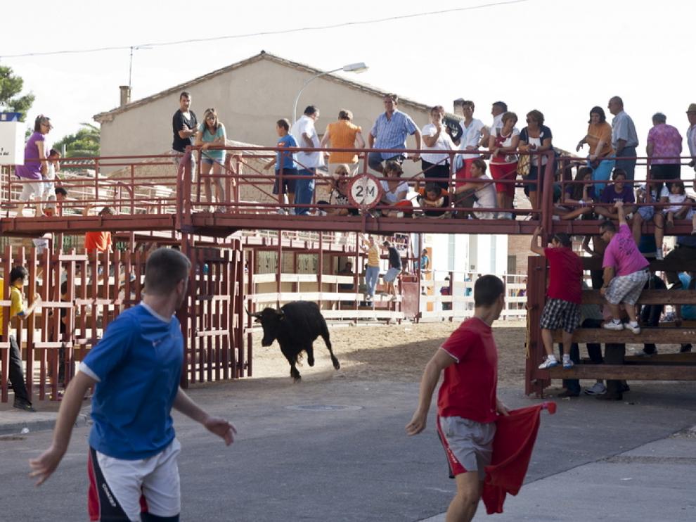 Los vecinos de Luceni, ayer durante el encierro.