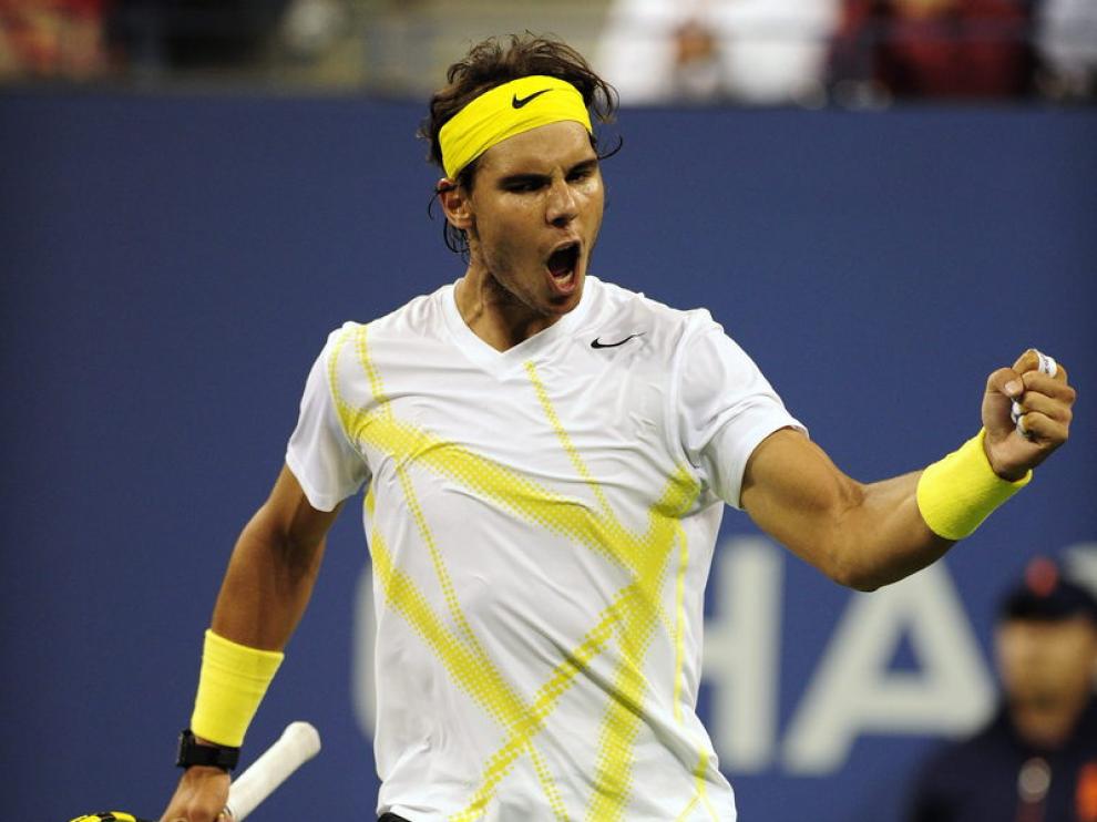 El tenista español Rafael Nadal celebra su victoria ante Andrey Golubev