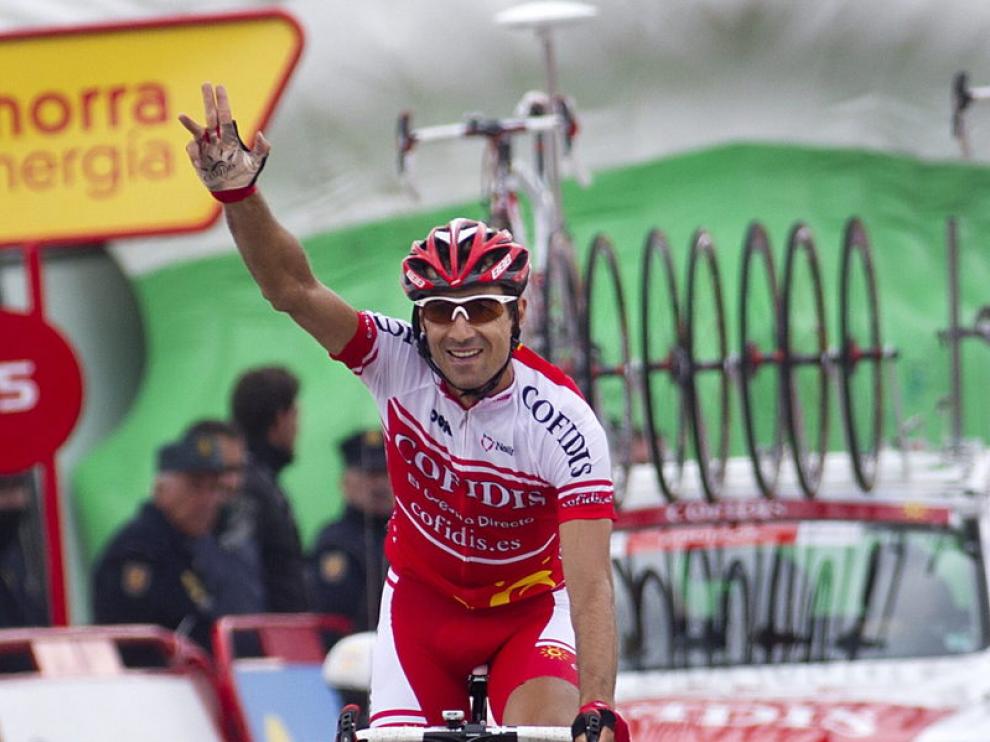 Moncoutie celebra su triunfo en la etapa de la Vuelta a España