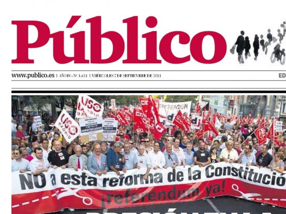 La portada de este miércoles del diaro 'Público'
