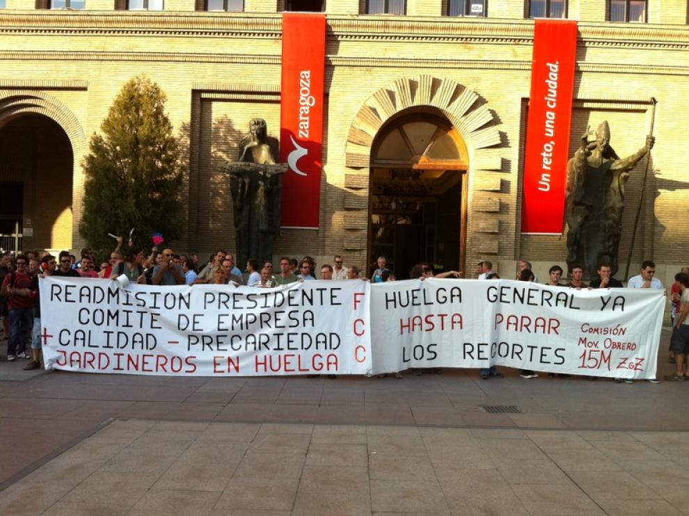 Trabajadores de Parques y Jardines, durante la protesta
