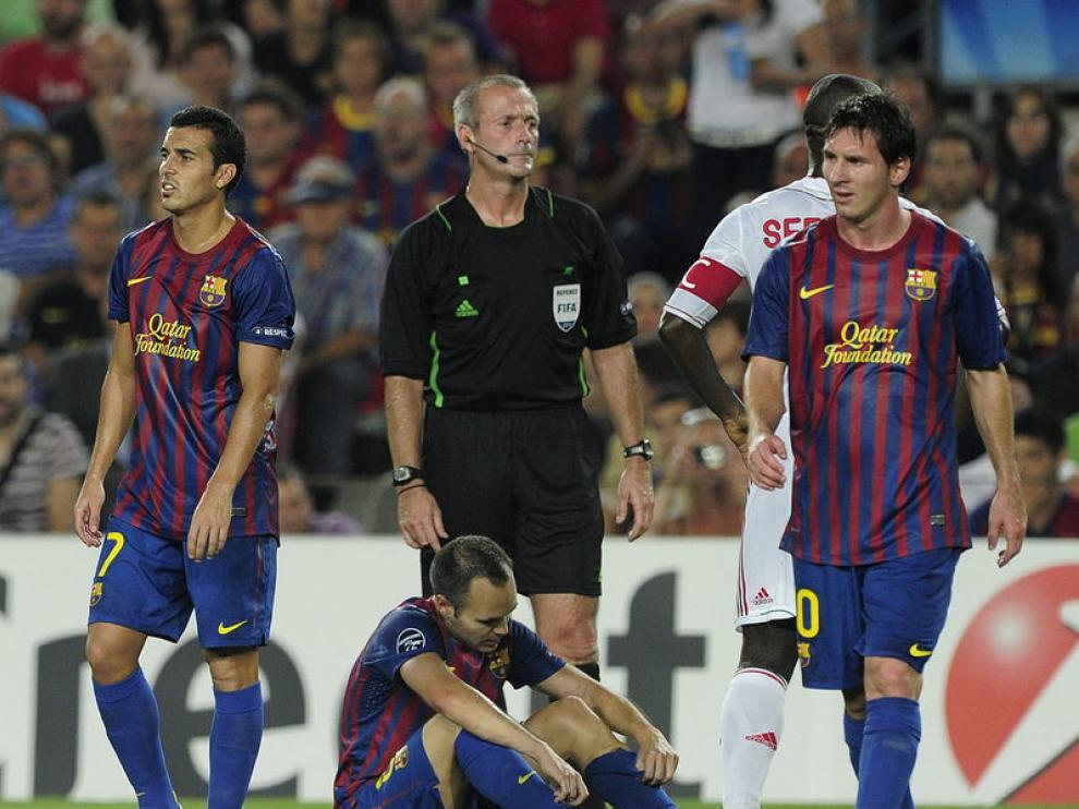 Iniesta, en el partido contra el Milan