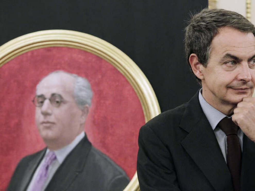 Zapatero, ante el retrato de Azaña en el Congreso