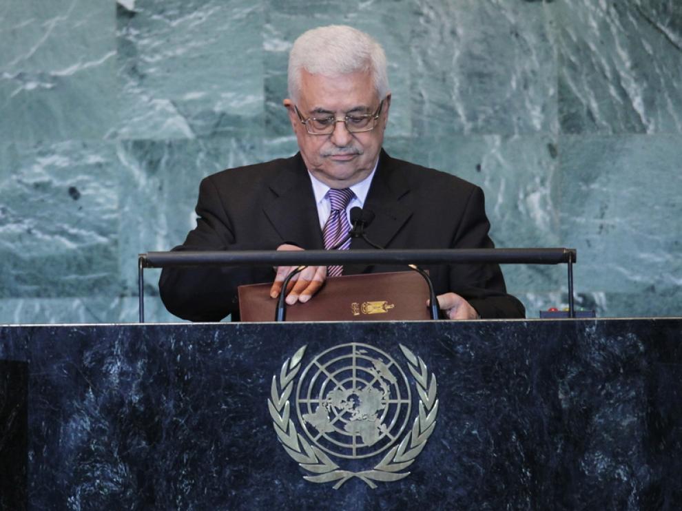 El presidente de la Autoridad Nacional Palestina (ANP), Mahmud Abás, durante su discurso en la ONU