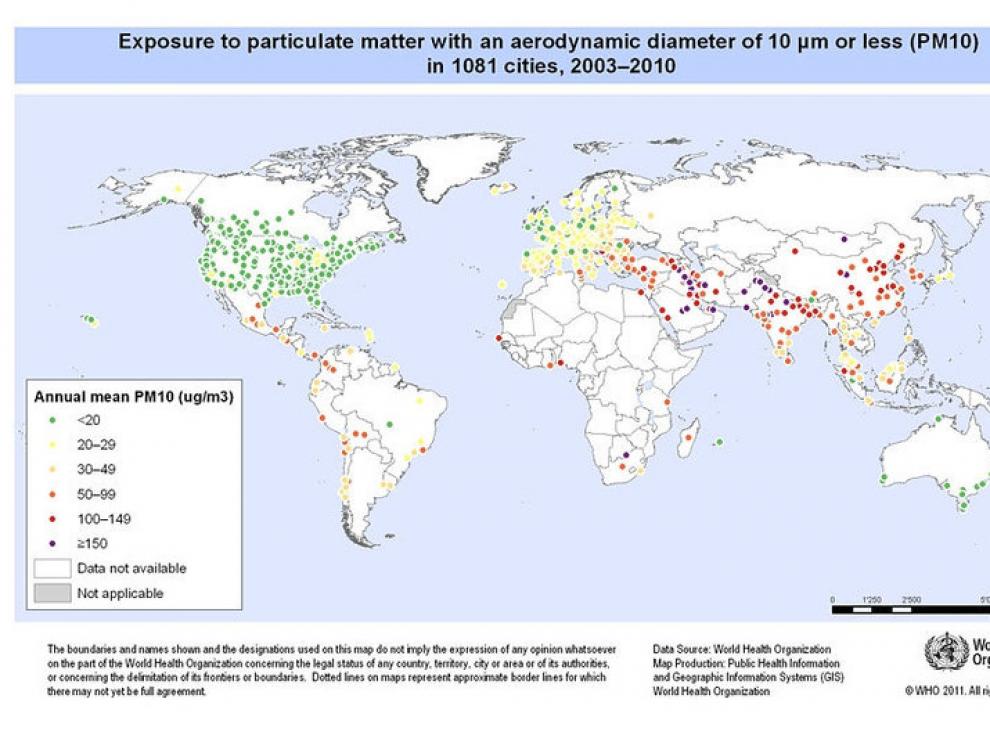 Mapa de contaminación facilitado por la OMS