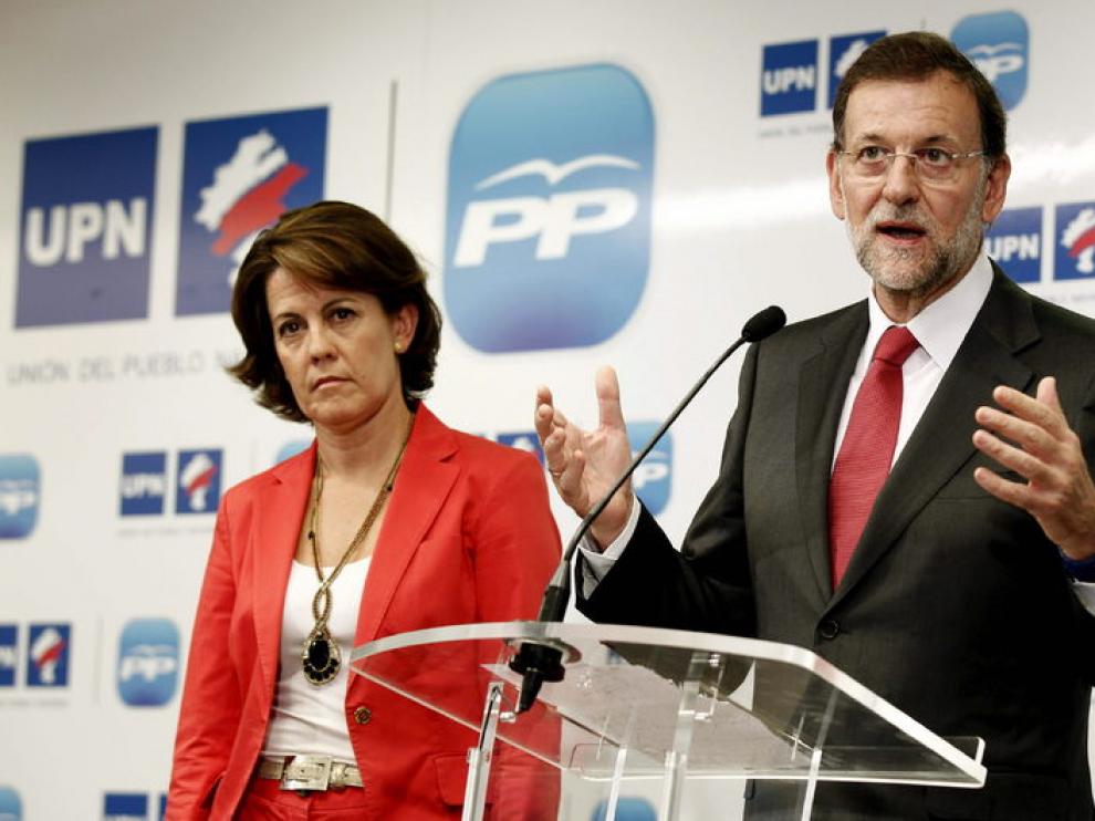 Mariano Rajoy, en Pamplona, junto a la presidenta de UPN, Yolanda Barcina