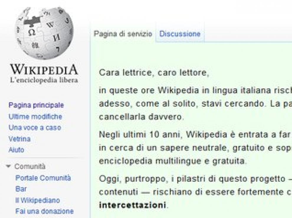 Cierre de la web italiana de wikipedia