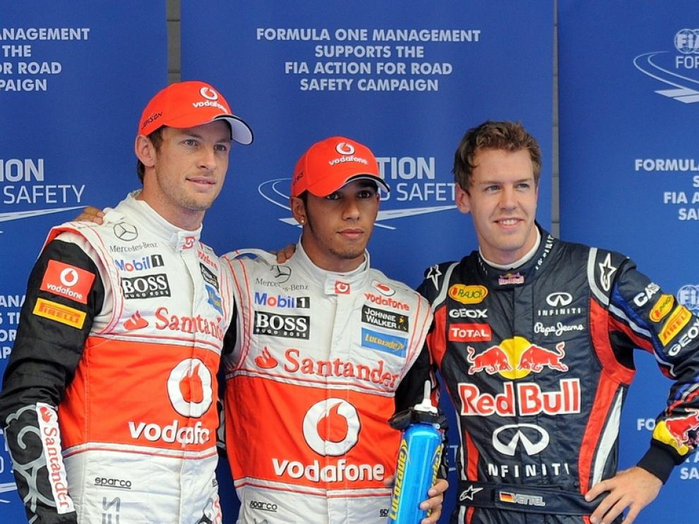 Button, Hamilton y Vettel en Corea