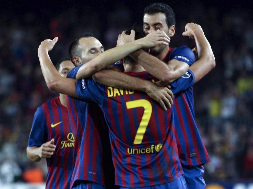 Los jugadores del Barça celebran uno de los goles