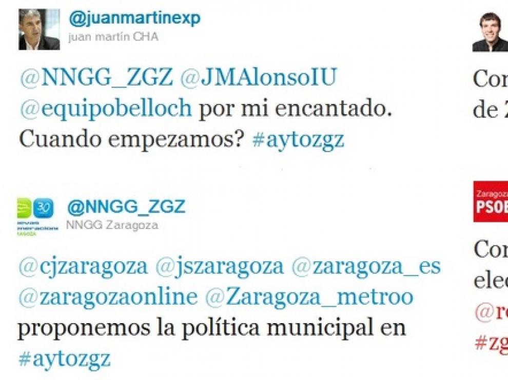 'Tuits' de distintas cuentas políticas de Zaragoza