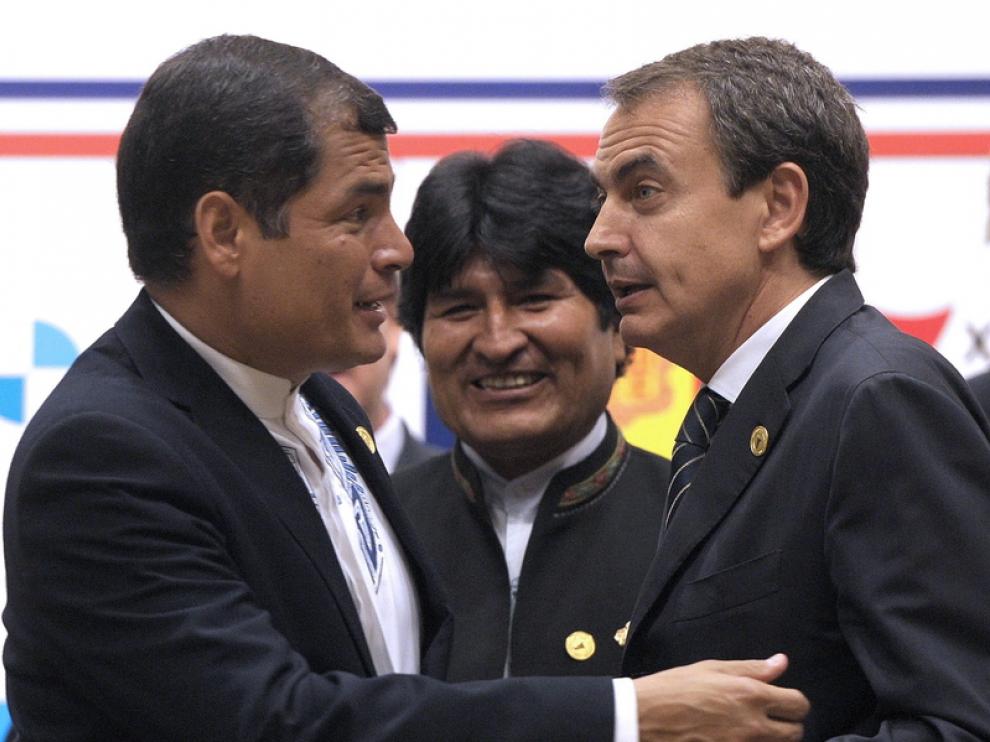Rafael Correa, Evo Morales y Jose Luis Rodríguez Zapatero