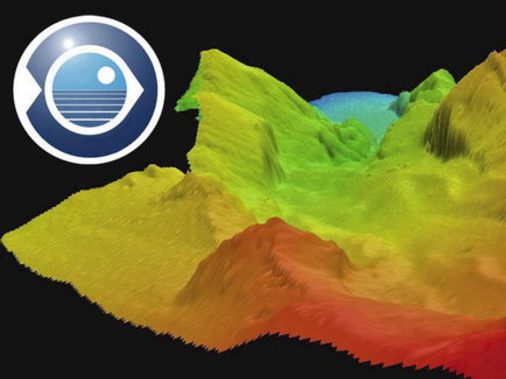 Imagen en 3D generada con los datos que envía la sonda del buque científico que se encuentra en la zona