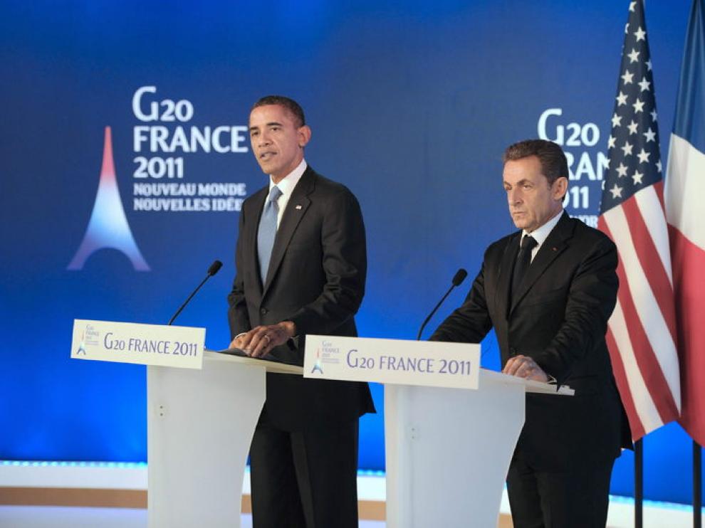 Obama junto al presidente de Francia Nicolas Sarkozy
