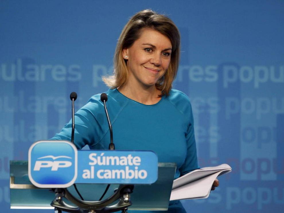 María Dolores de Cospedal, durante su comparecencia para valorar los resultados electorales