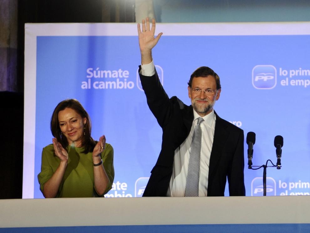 Viri' Fernández y Mariano Rajoy celebrando la victoria