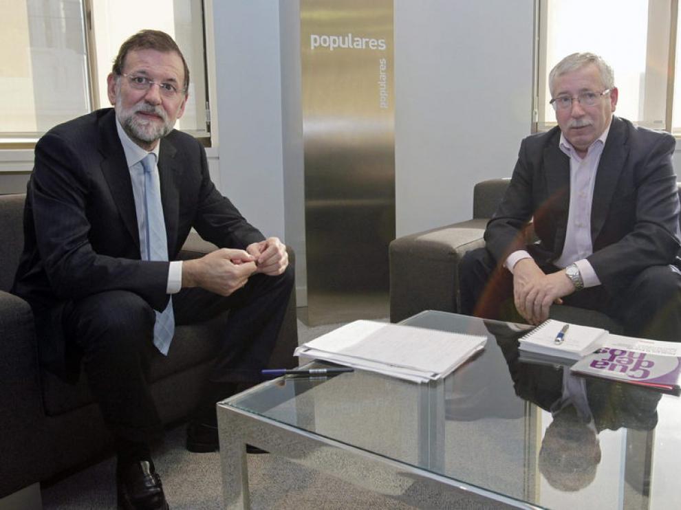 Mariano Rajoy e Ignacio Fernández Toxo, en la reunión