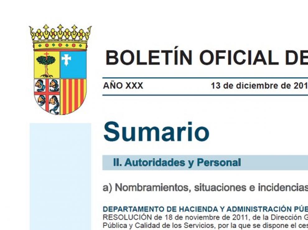 Imagen del número del BOA publicado este martes